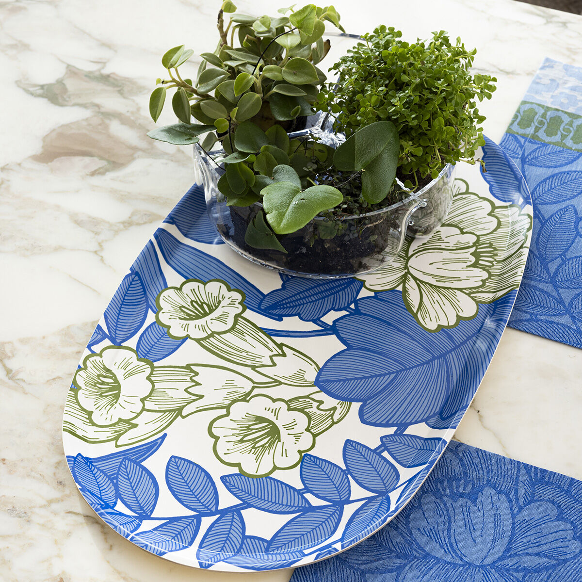 Escapade Tropicale Blue Tray Oval 22" x 13"