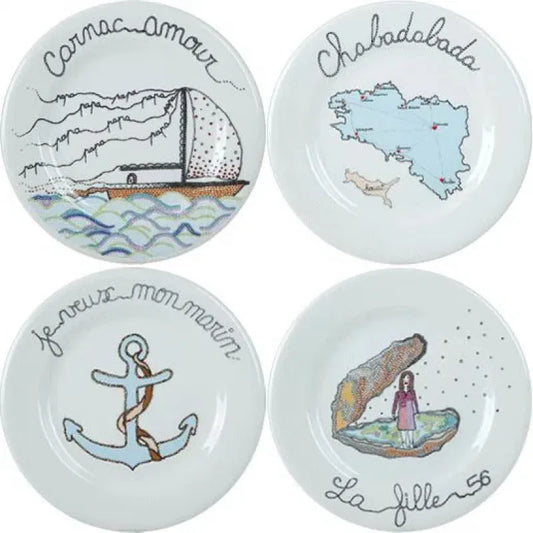 La Prestic Ouiston Dessert Plates Assorted 8 11/16" dia Set of 4