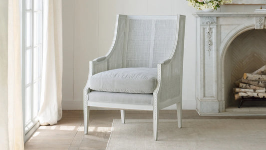 Bergamin Bergère in French Eggshell Velvet and Sea Glass Finish