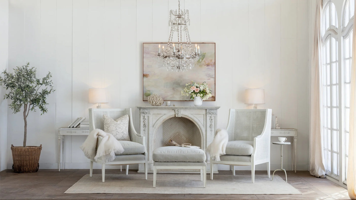 Bergamin Bergère in French Eggshell Velvet and Sea Glass Finish