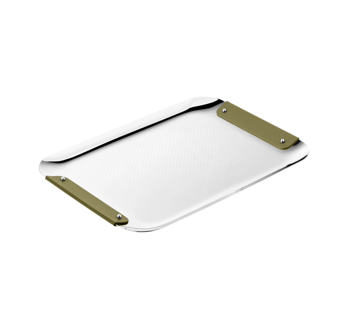 Stainless Steel Imperial Green Handle Rectangular Tray - 13 x 9 in