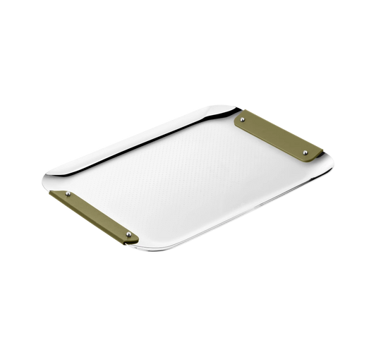 Stainless Steel Imperial Green Handle Rectangular Tray - 13 x 9 in