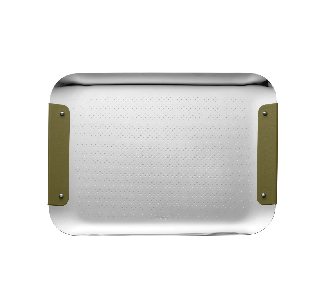 Stainless Steel Imperial Green Handle Rectangular Tray - 13 x 9 in