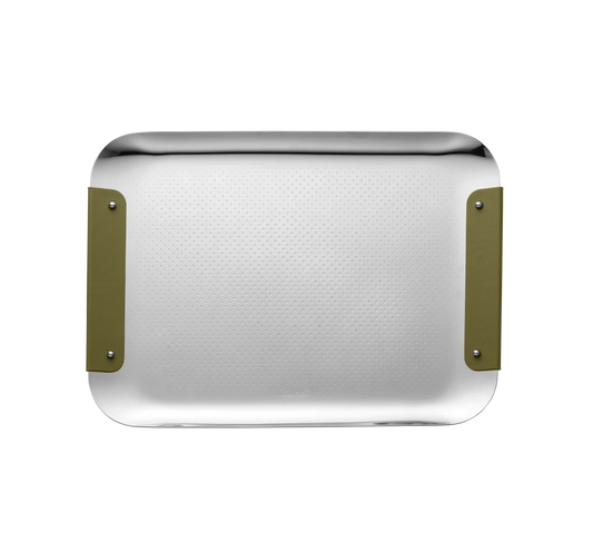 Stainless Steel Imperial Green Handle Rectangular Tray - 13 x 9 in
