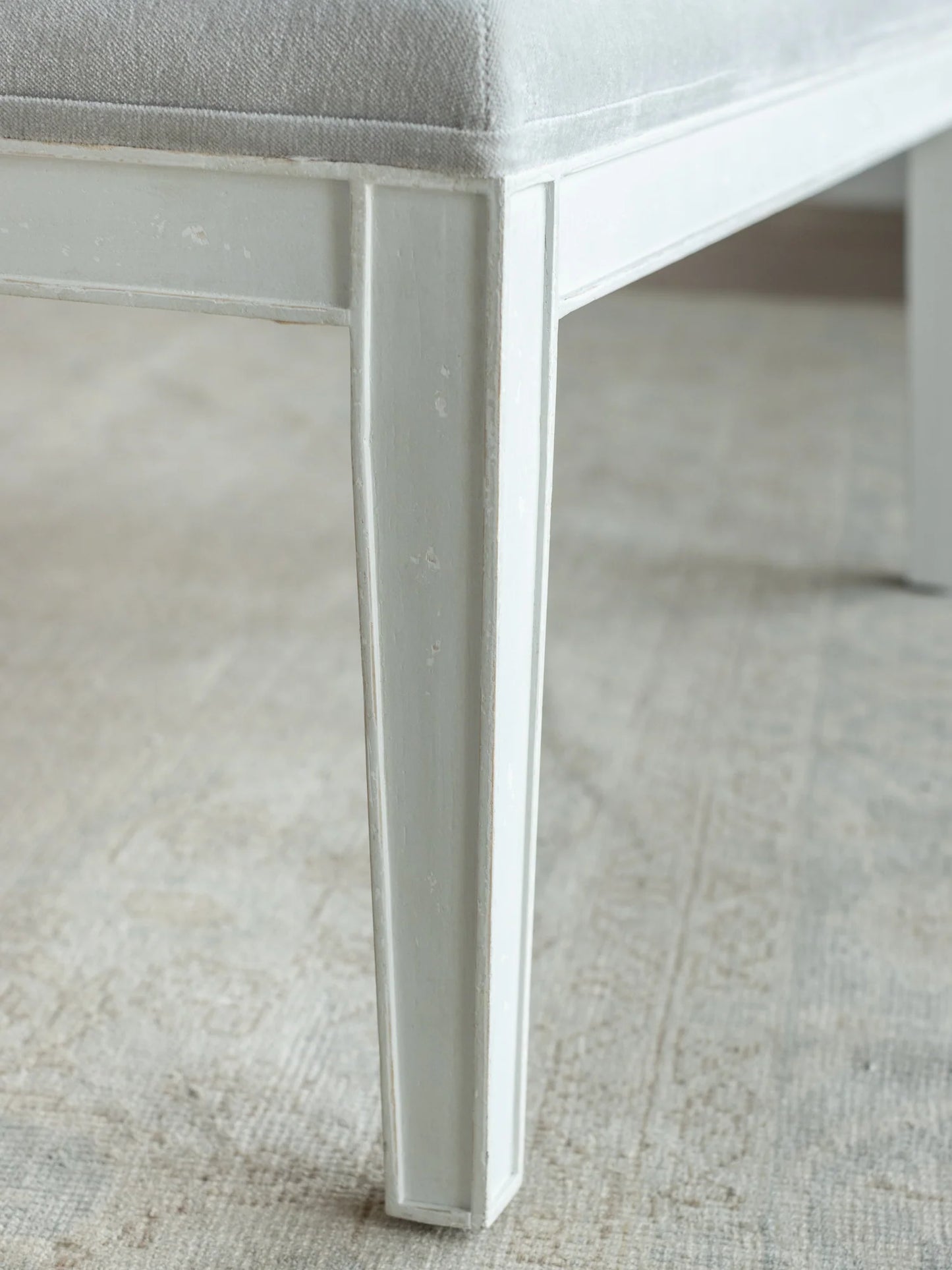 Bergamin Ottoman in French Eggshell Velvet and Sea Glass Finish