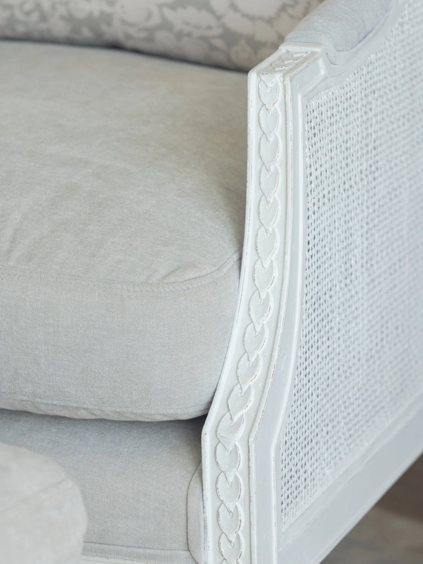 Bergamin Bergère in French Eggshell Velvet and Sea Glass Finish