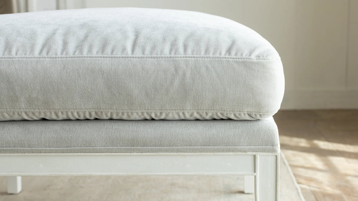 Bergamin Ottoman in French Eggshell Velvet and Sea Glass Finish