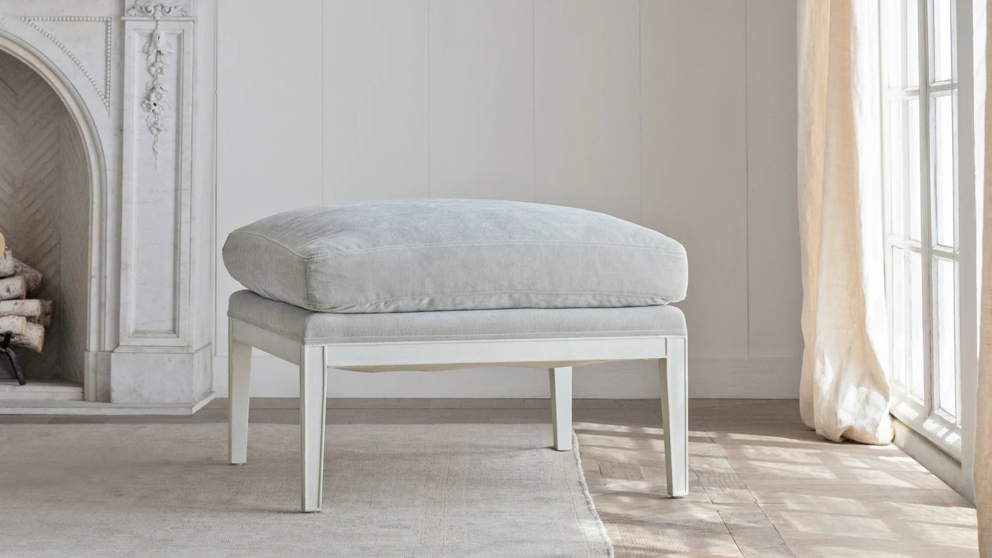 Bergamin Ottoman in French Eggshell Velvet and Sea Glass Finish