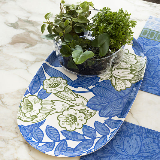 Escapade Tropicale Blue Tray Oval 22" x 13"