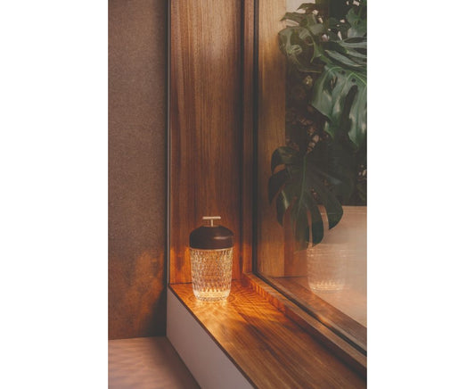 Folia Dark Wood Golden-Finish Portable Lamp