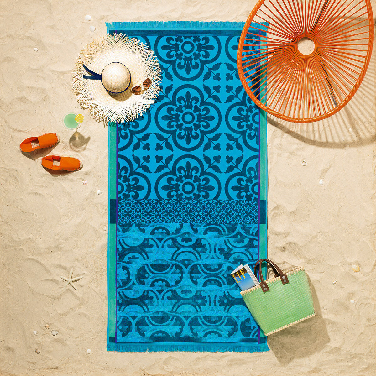 Santorin Turquoise Beach Towel 39" x 79"